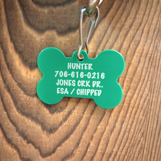 Green Bone Shaped Pet Tag.