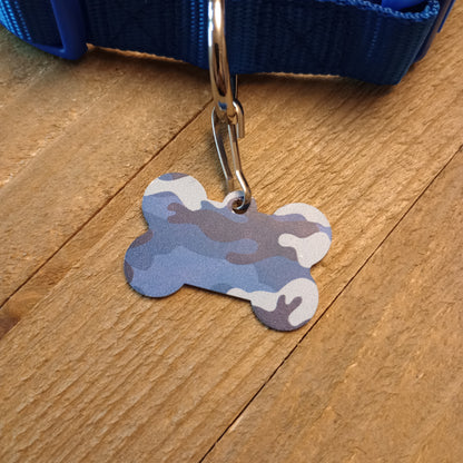 Blue Camo Bone Shaped Pet Tag