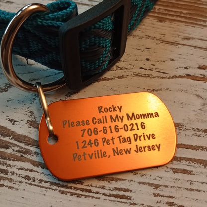 Orange Military Style Pet Tag.