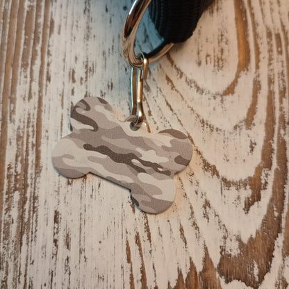 Gray Camo Bone Shaped Pet Tag