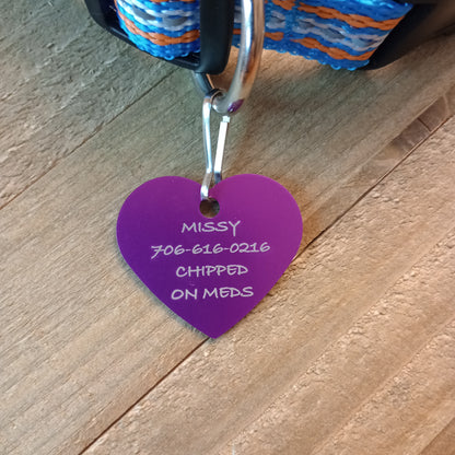 Purple Heart Shaped Pet Tag