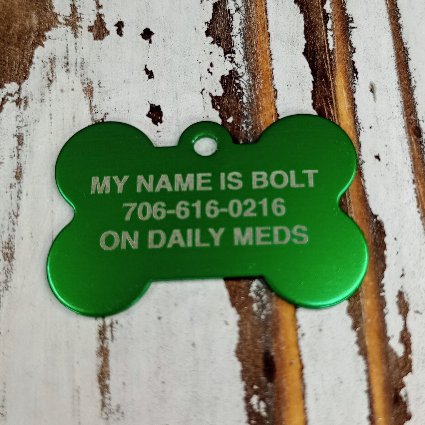 Green Bone Shaped Pet Tag.