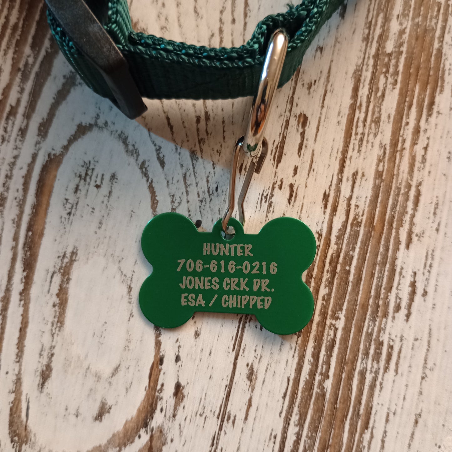 Green Bone Shaped Pet Tag.