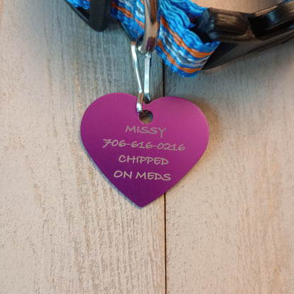 Purple Heart Shaped Pet Tag