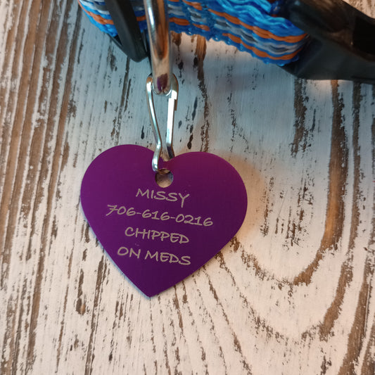 Purple Heart Shaped Pet Tag