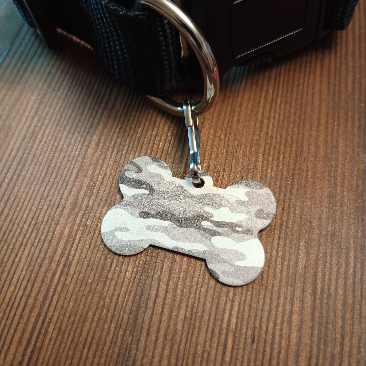 Gray Camo Bone Shaped Pet Tag