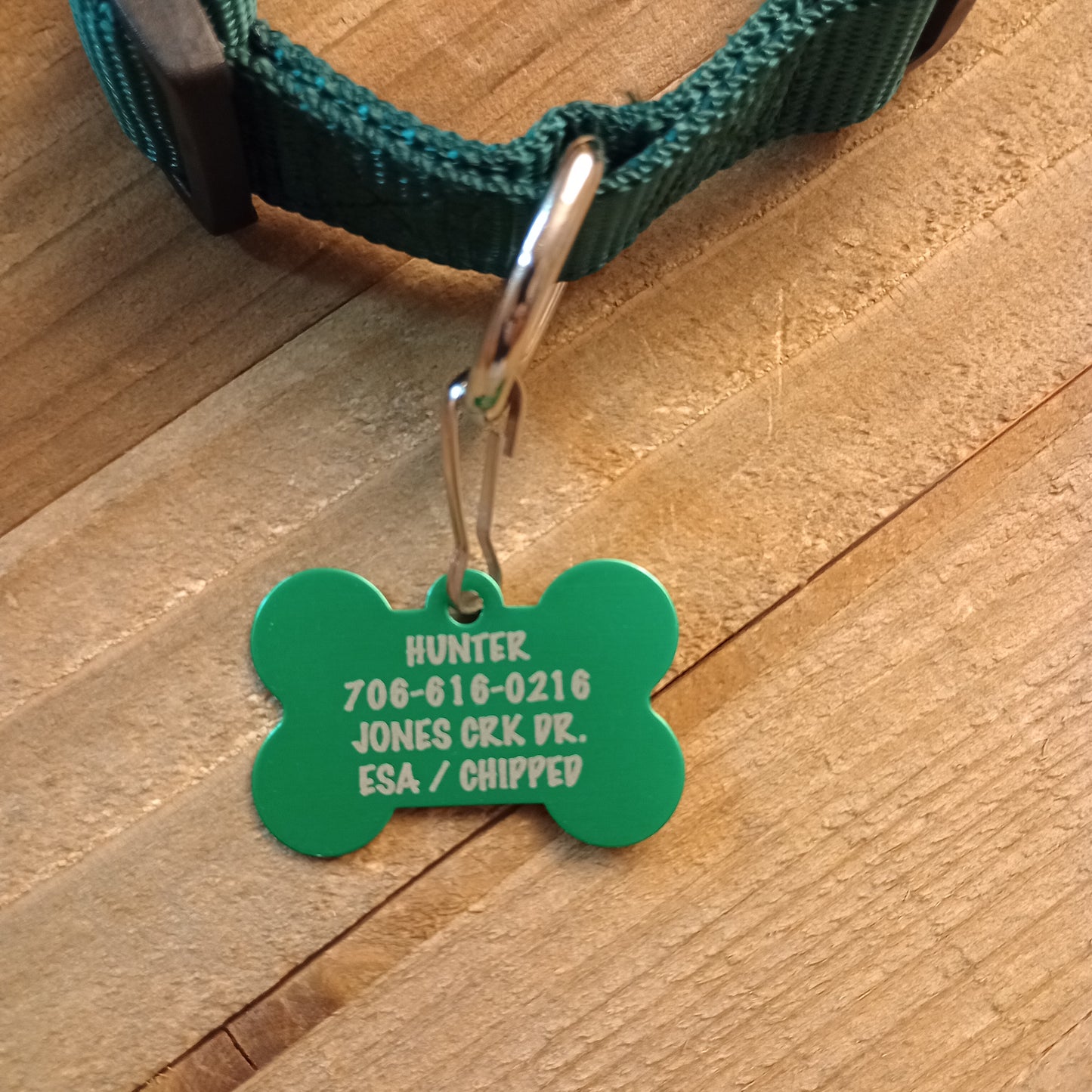 Green Bone Shaped Pet Tag.