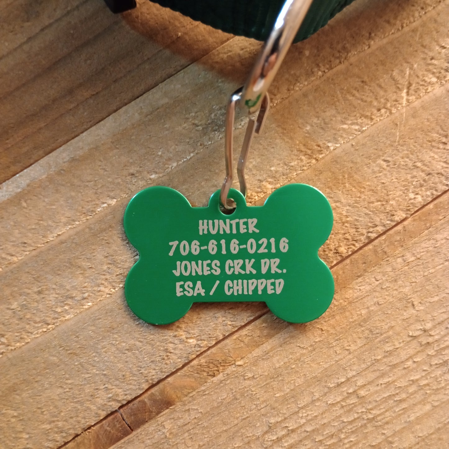 Green Bone Shaped Pet Tag.