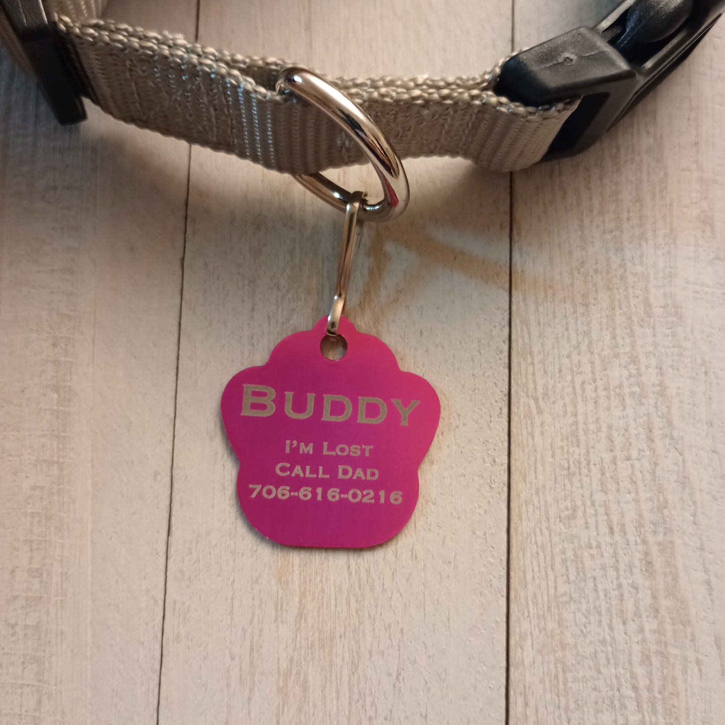 Dark Pink Large Paw Pet Tag (1.4 inch)