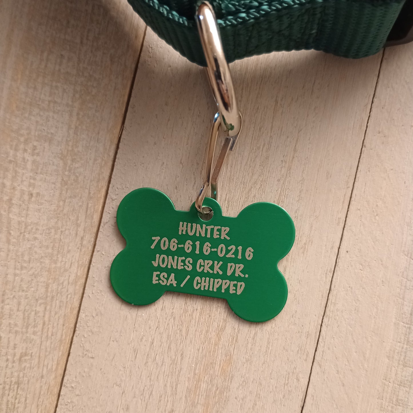 Green Bone Shaped Pet Tag.