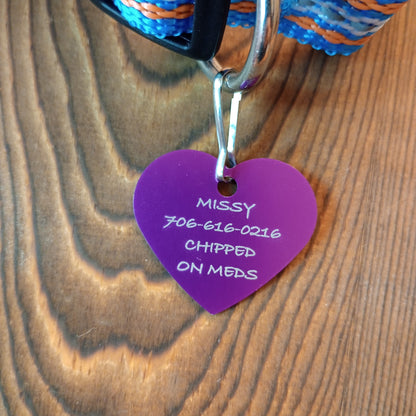 Purple Heart Shaped Pet Tag