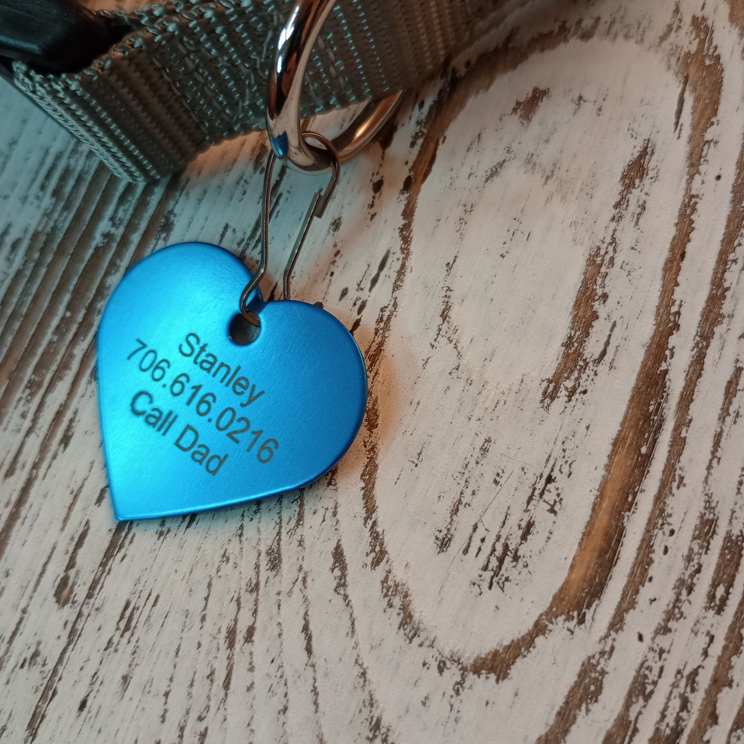 Light Blue Heart Shaped Pet Tag