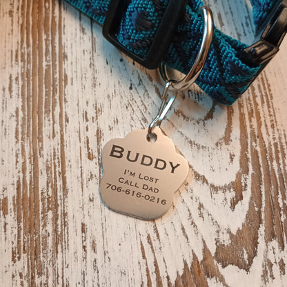 Silver Colored Large Paw Pet Tag (1.4 inch)
