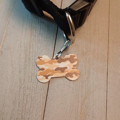 Brown Camo Bone Shaped Pet Tag