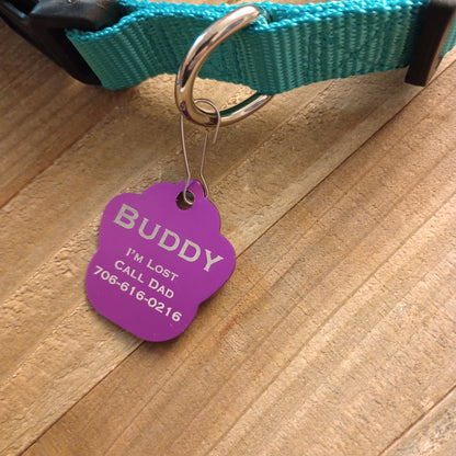 Purple Large Paw Pet Tag (1.4 inch)