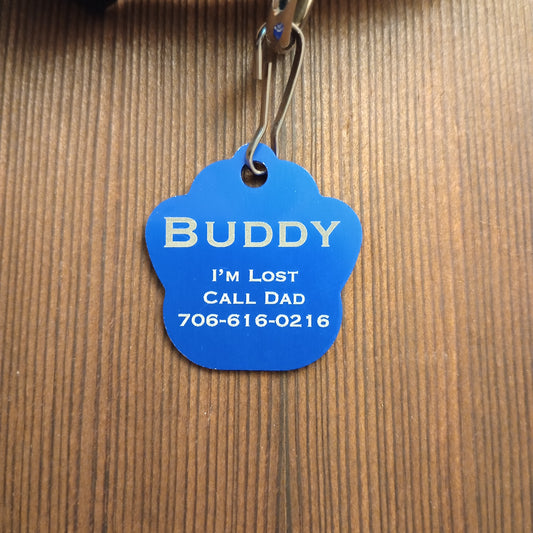 Dark Blue Large Paw Pet Tag (1.4 inch)