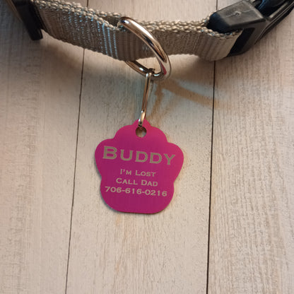 Dark Pink Large Paw Pet Tag (1.4 inch)