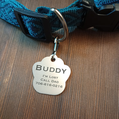 Silver Colored Large Paw Pet Tag (1.4 inch)
