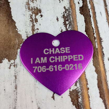 Purple Heart Shaped Pet Tag