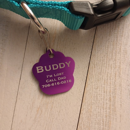 Purple Large Paw Pet Tag (1.4 inch)