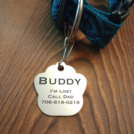 Silver Colored Large Paw Pet Tag (1.4 inch)