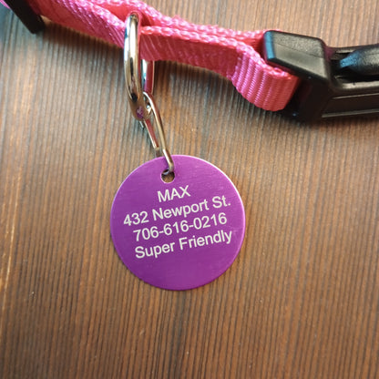 Purple Round Pet Tag (1.4 inch)