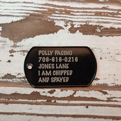 Black Laser Engraved Military Dog Tag Pet Tag