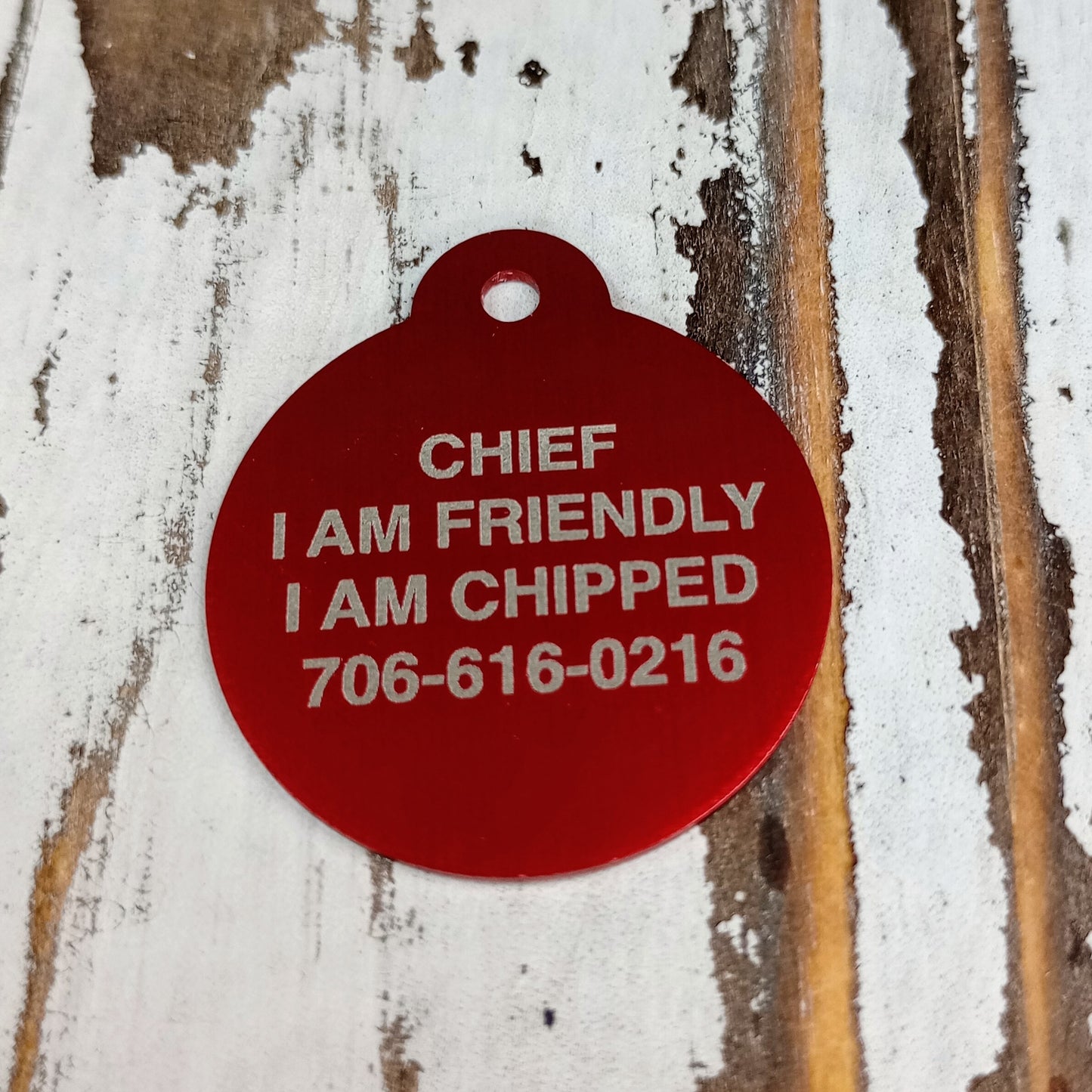 Red Round Pet Tag 1.25 inch