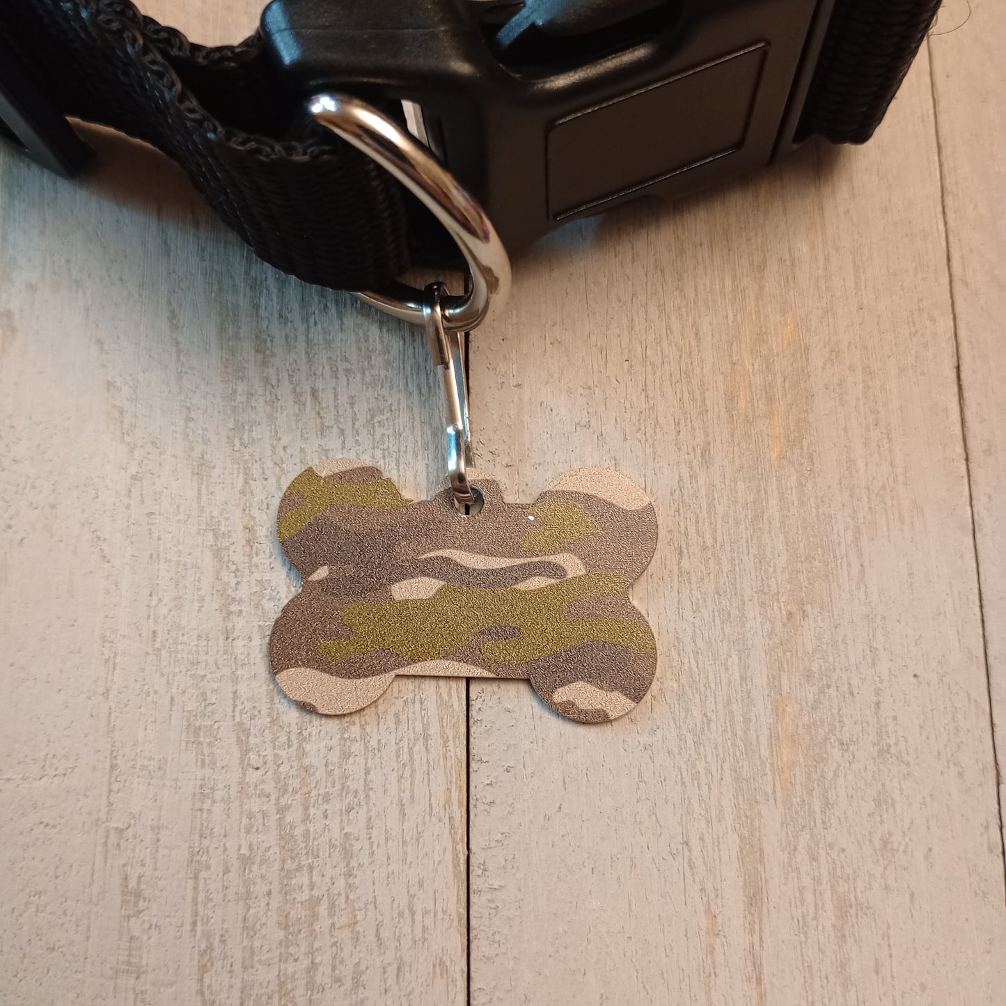 Woodland Green Camo Bone Shaped Pet Tag