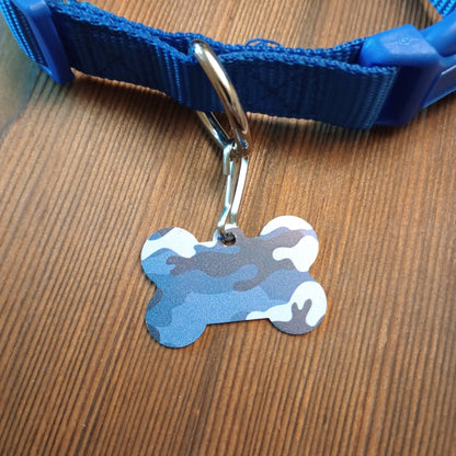 Blue Camo Bone Shaped Pet Tag