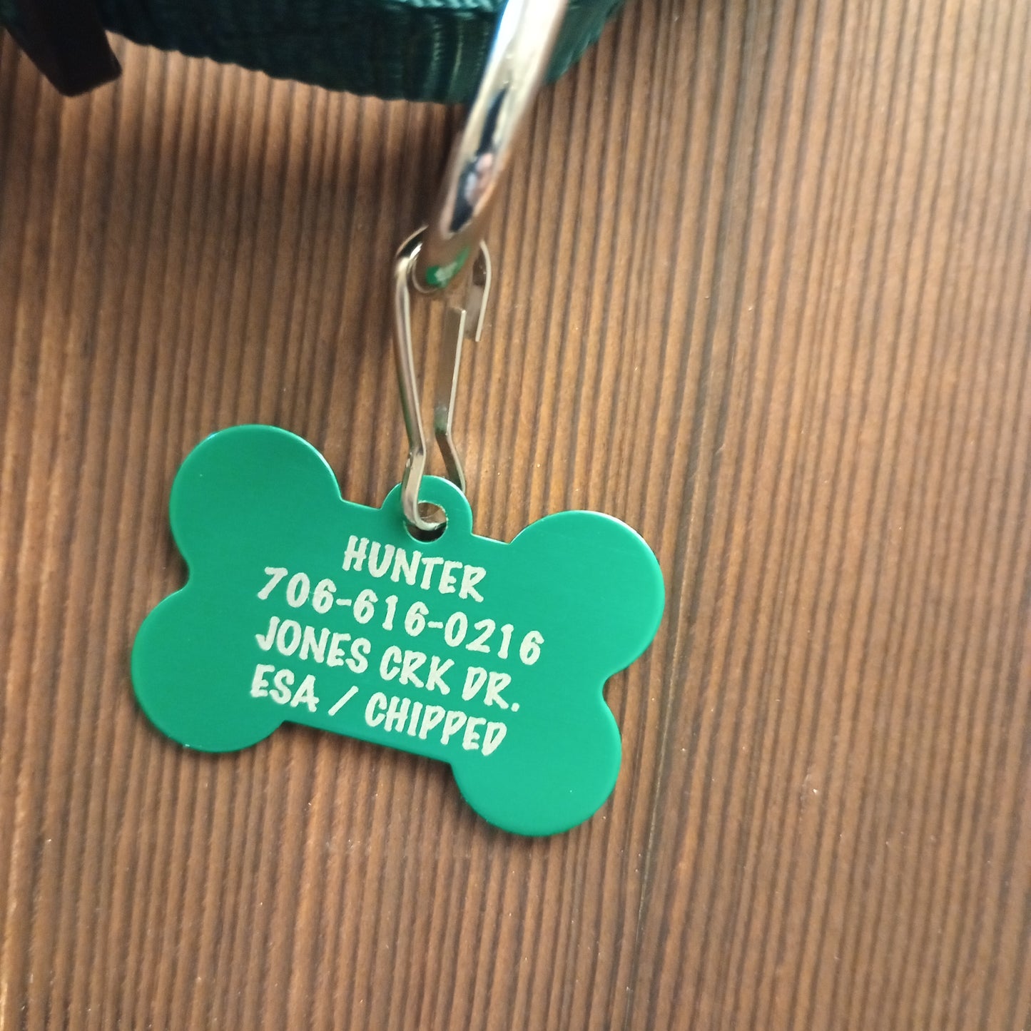 Green Bone Shaped Pet Tag.