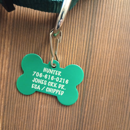 Green Bone Shaped Pet Tag.