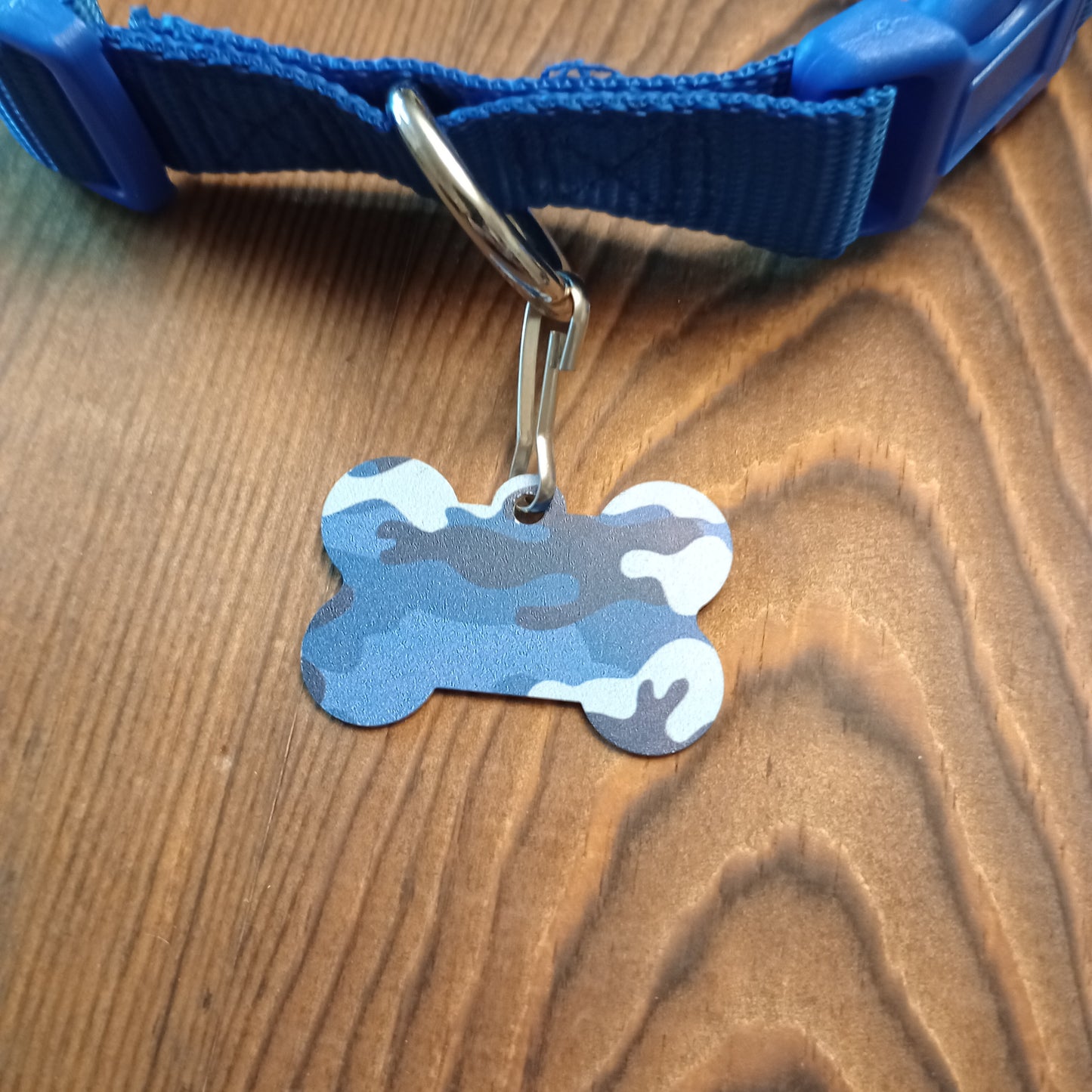 Blue Camo Bone Shaped Pet Tag