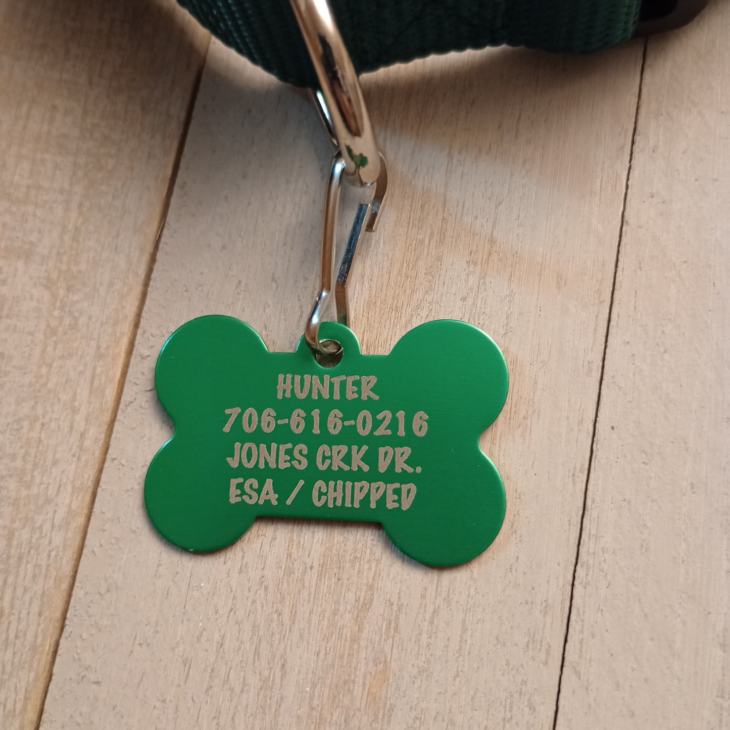 Green Bone Shaped Pet Tag.