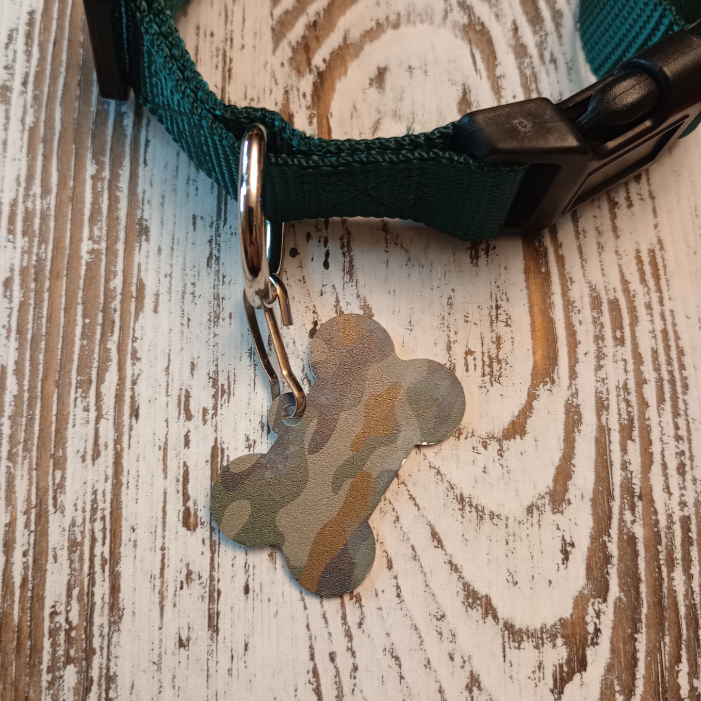 Darker Green Camo Bone Shaped Pet Tag.