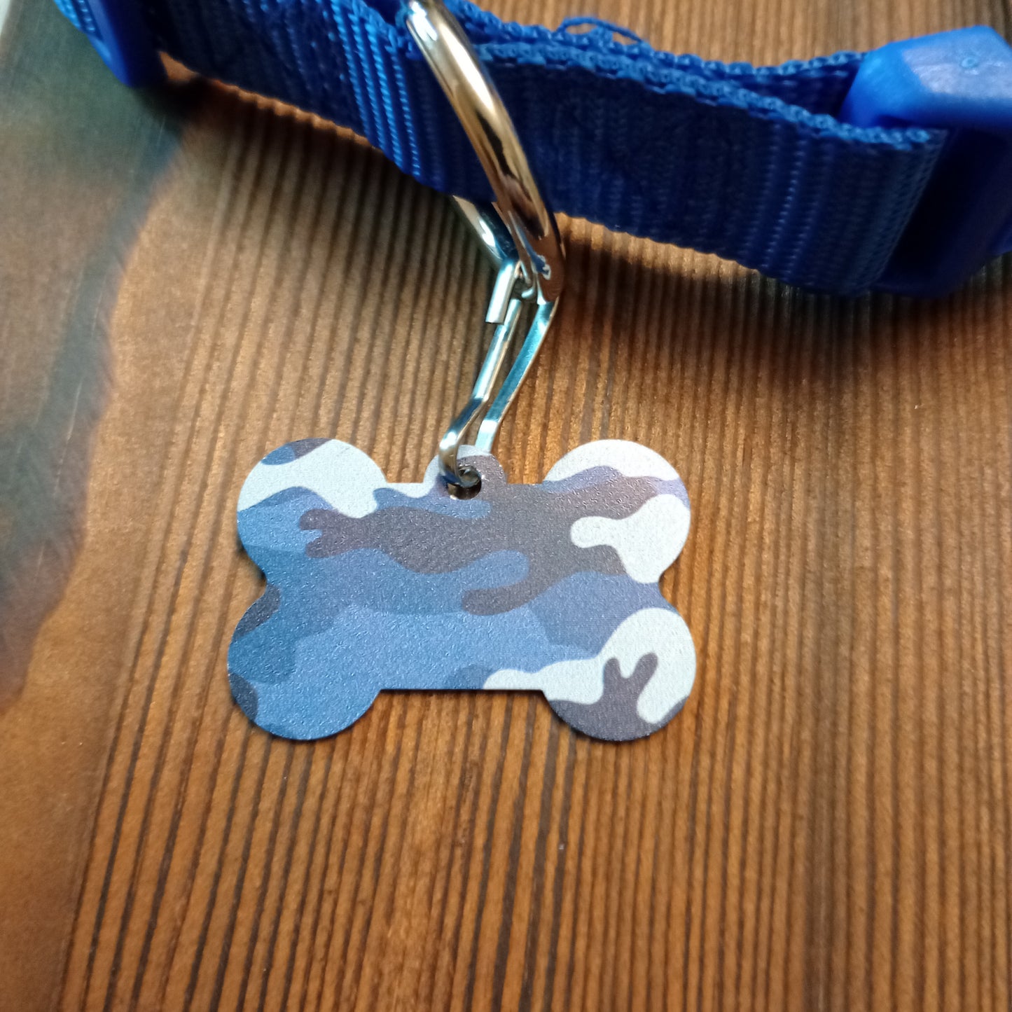 Blue Camo Bone Shaped Pet Tag