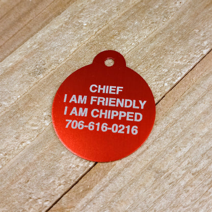 Red Round Pet Tag 1.25 inch