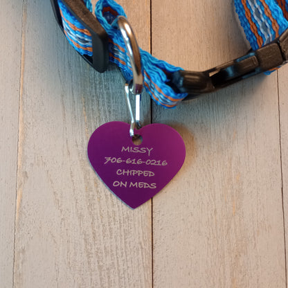 Purple Heart Shaped Pet Tag