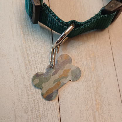 Darker Green Camo Bone Shaped Pet Tag.