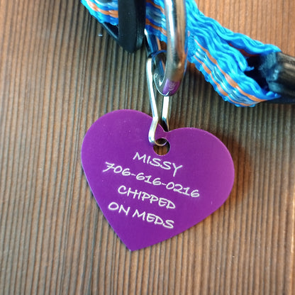 Purple Heart Shaped Pet Tag