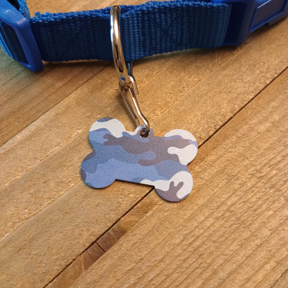 Blue Camo Bone Shaped Pet Tag