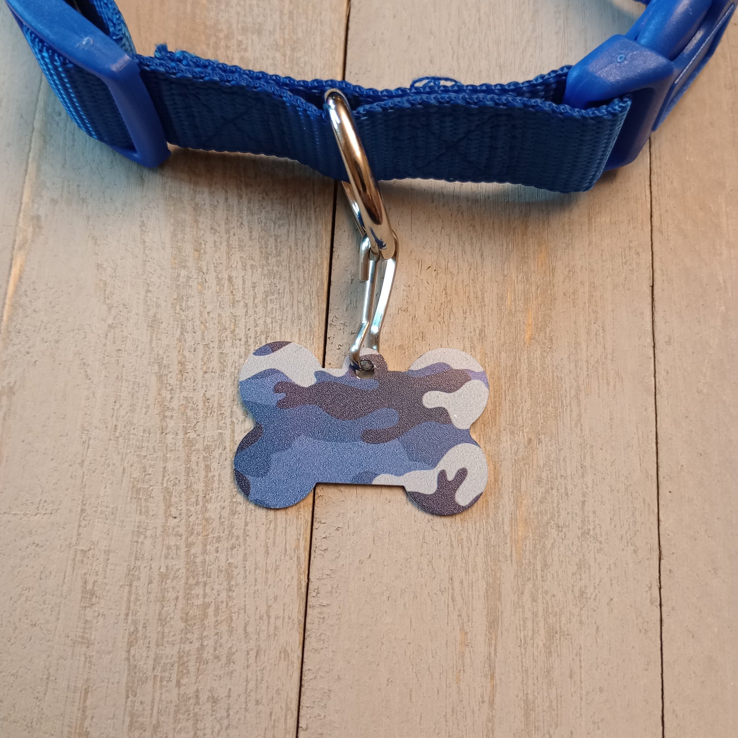 Blue Camo Bone Shaped Pet Tag