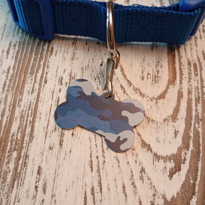 Blue Camo Bone Shaped Pet Tag