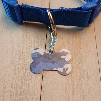 Blue Camo Bone Shaped Pet Tag