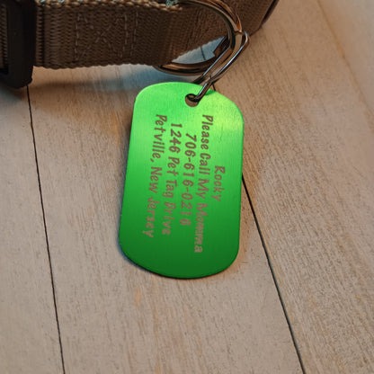 Green Military Style Pet Tag