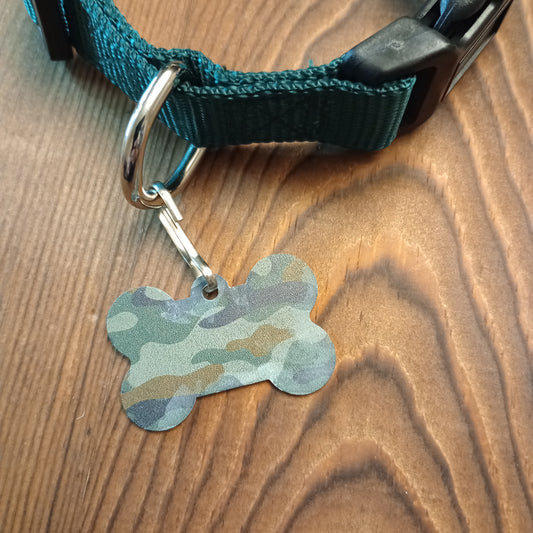 Darker Green Camo Bone Shaped Pet Tag.