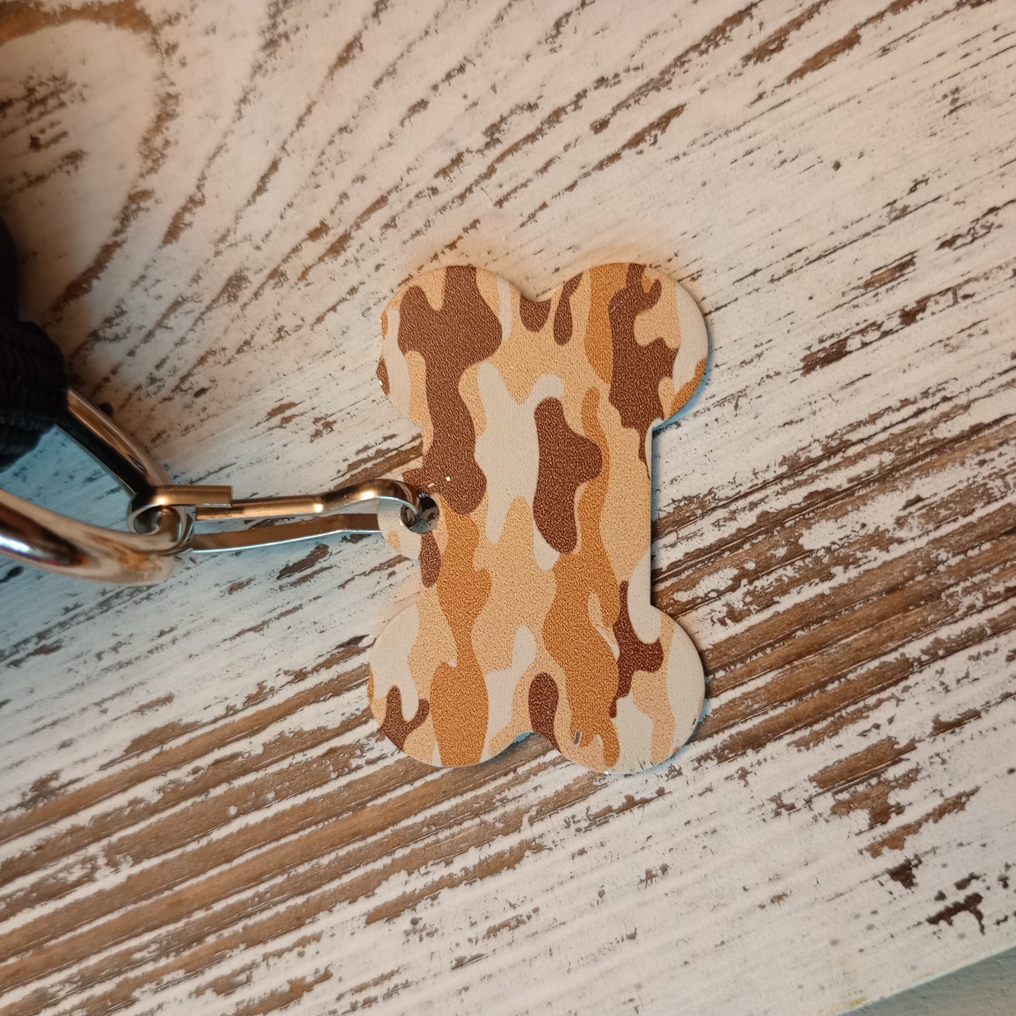 Brown Camo Bone Shaped Pet Tag