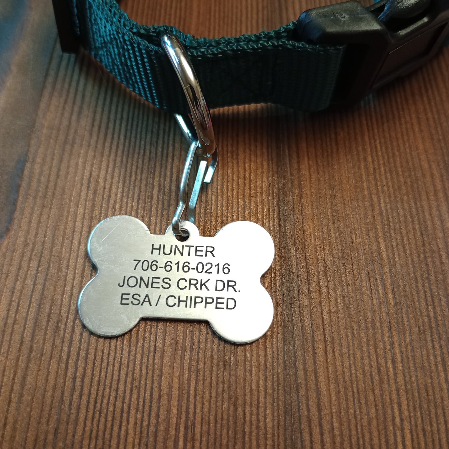 Darker Green Camo Bone Shaped Pet Tag.