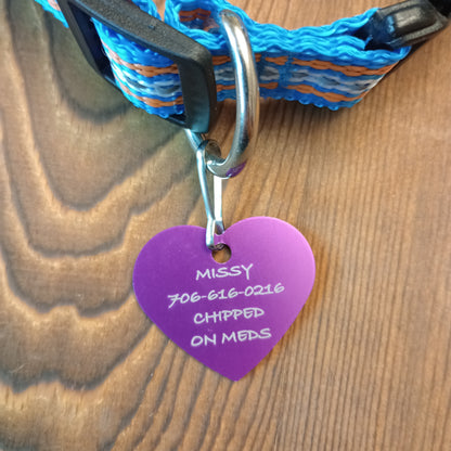 Purple Heart Shaped Pet Tag