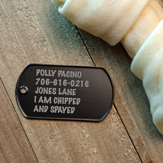 Black Laser Engraved Military Dog Tag Pet Tag